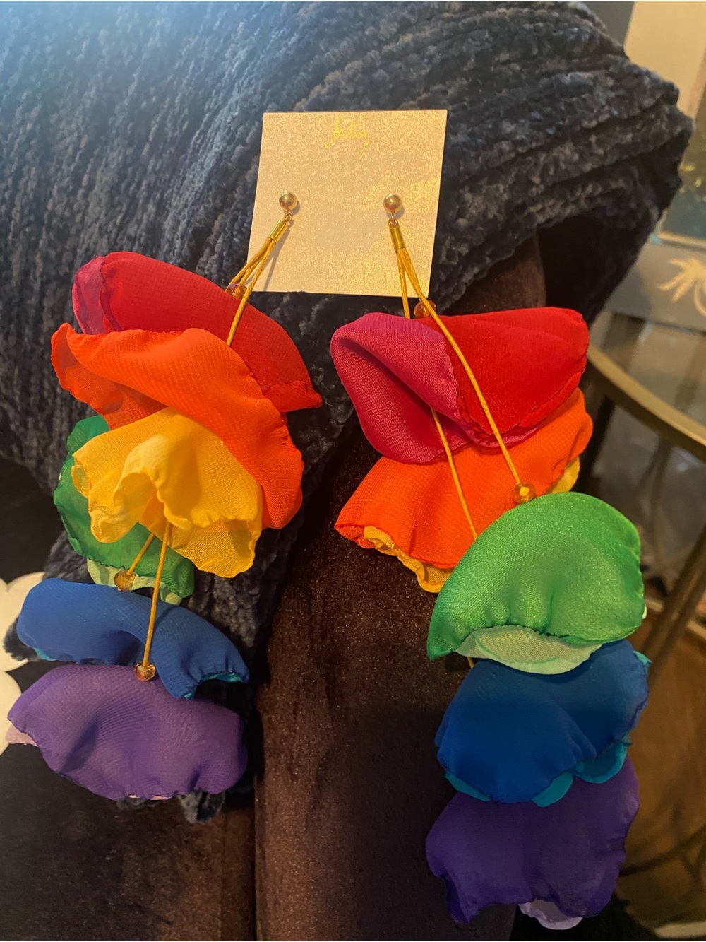 Multicolor Floral Drop Earrings - Vibrant Rainbow Petals